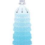 Illustration av hur sprayen skapas av en dimdysa med ett litet öppningshål. Vätskan finfördelas till en dimma av små droppar då den tvingas genom en liten öppning.